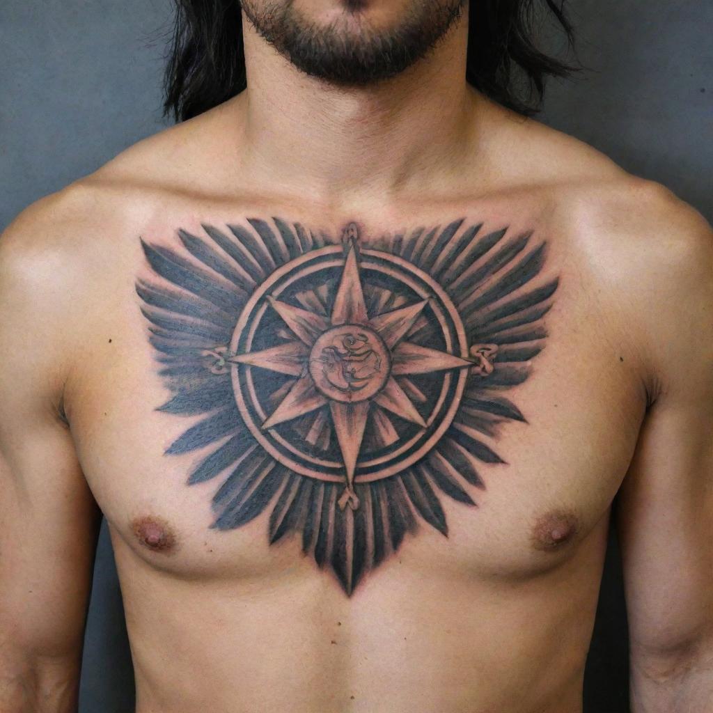 Intricate Zoroastrian Chest Tattoo