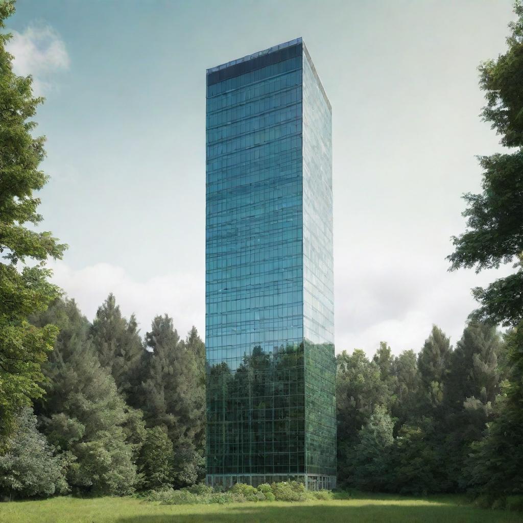 Urban Oasis: Skyscraper Tucked Amidst Verdant Forest