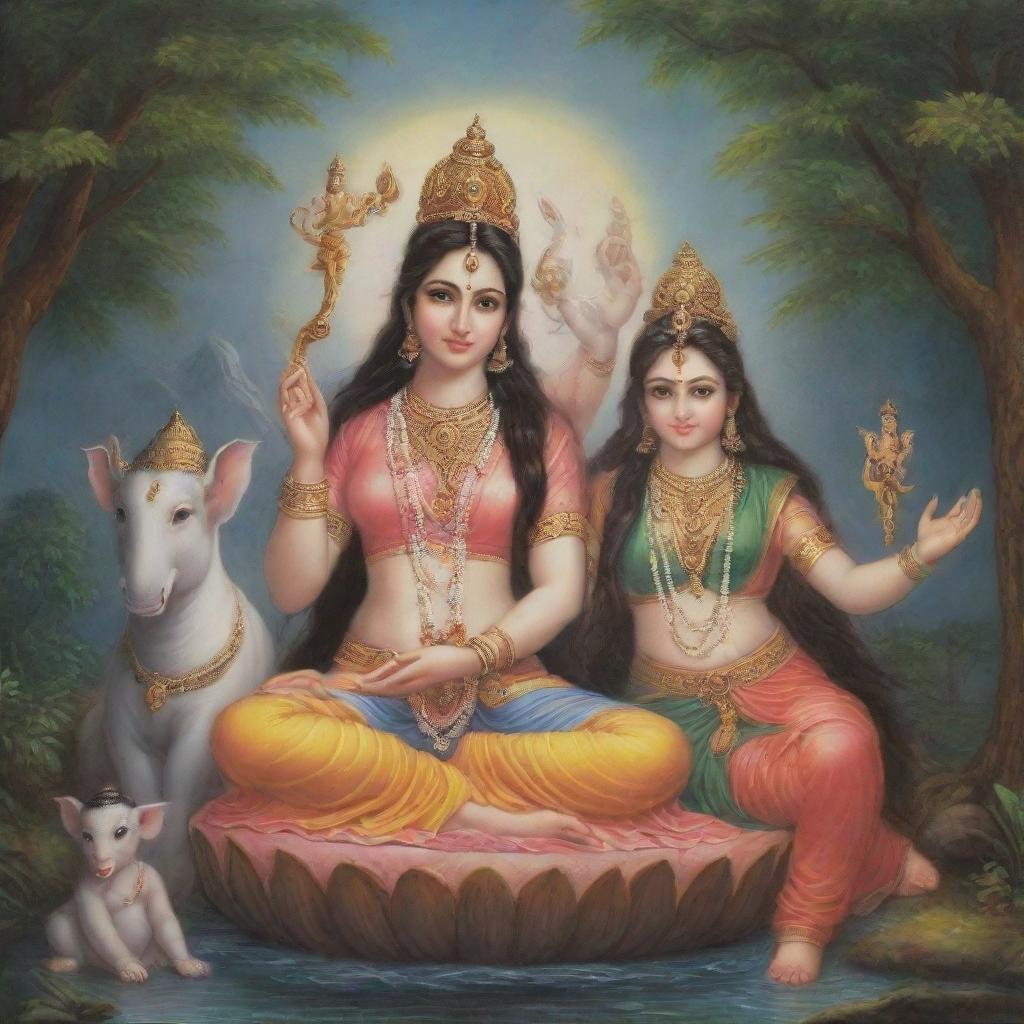 Family Ties: Goddess Parvati, Lord Shiva, and Their Divine Offspring