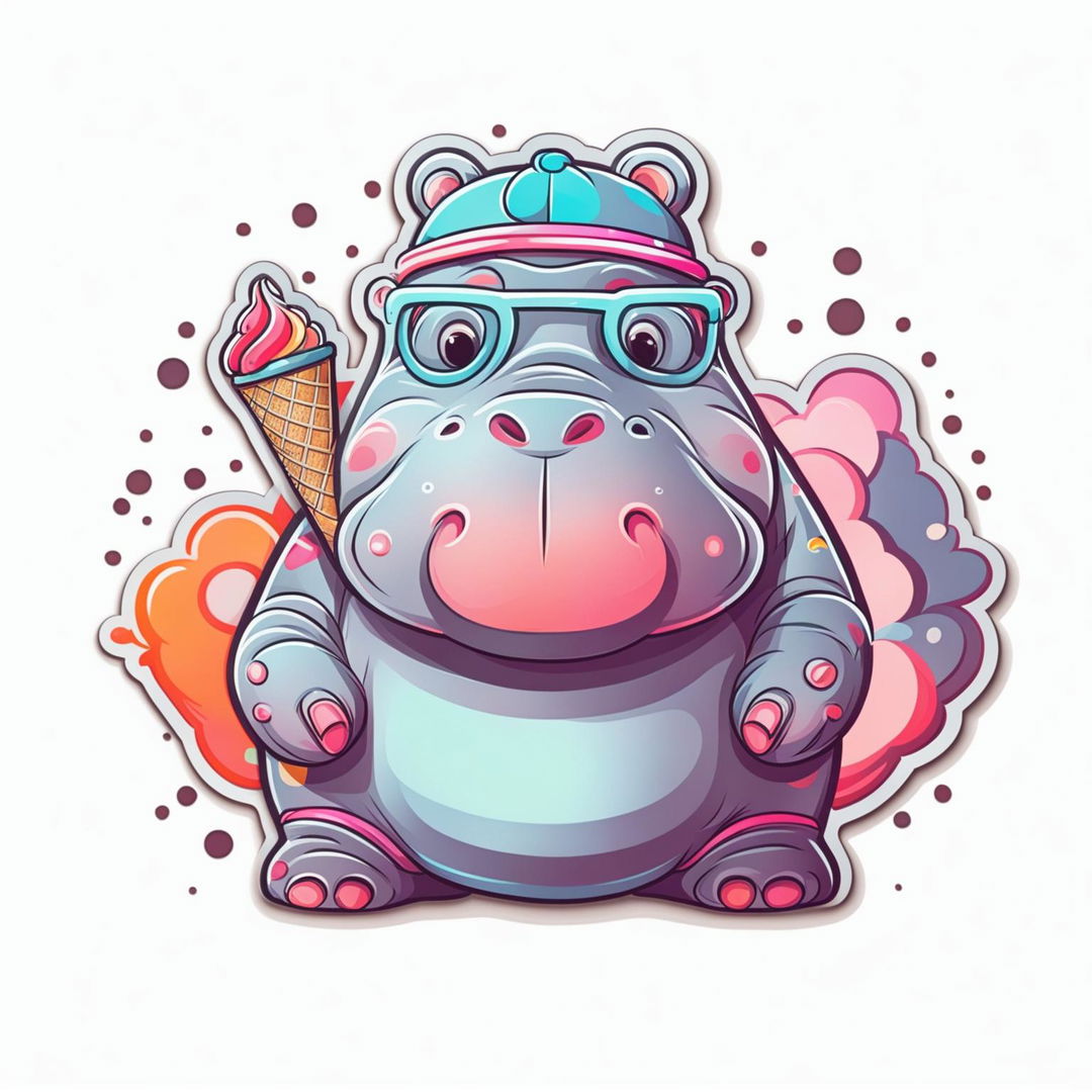 Hippo Chic: Quirky Water Bottle Sticker Design
