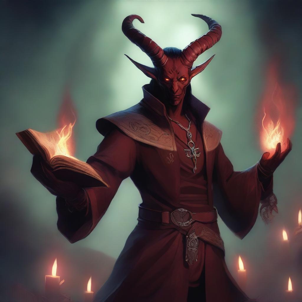 Male Tiefling Warlock Unleashing Dark Magic