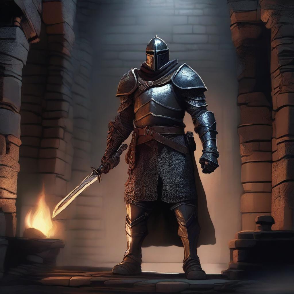 Imposing Guard in a Medieval Dungeon