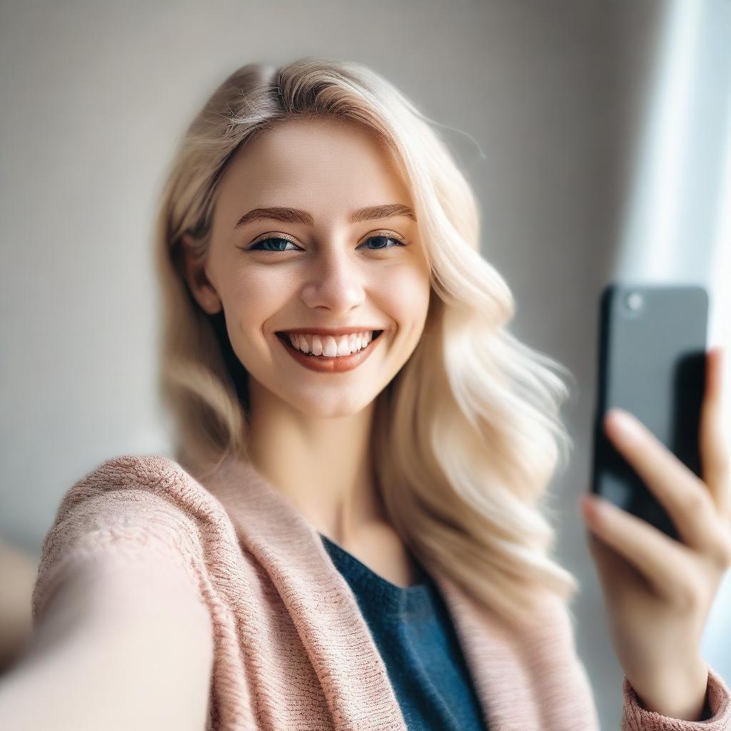 Capture Your Moments: Blonde Girl Taking Selfies