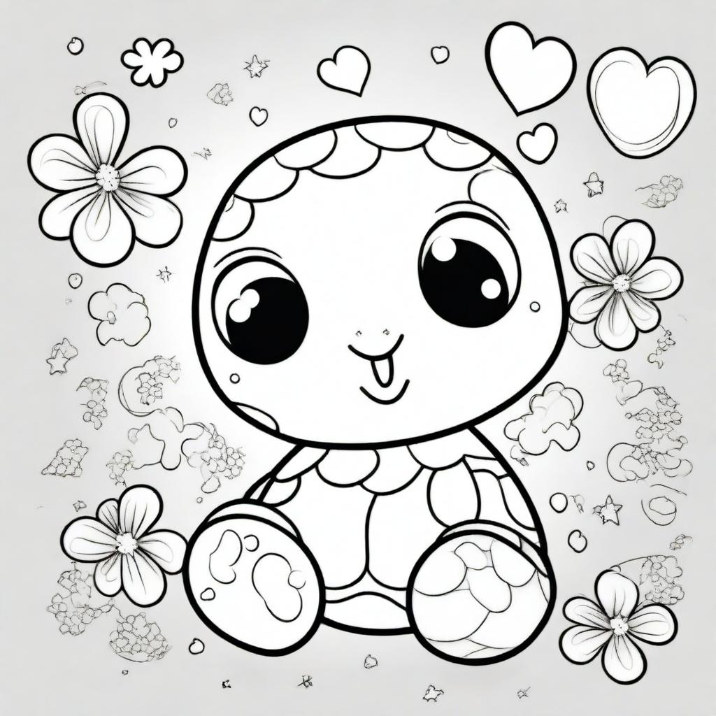 Cute Kawaii Turtle Coloring Page