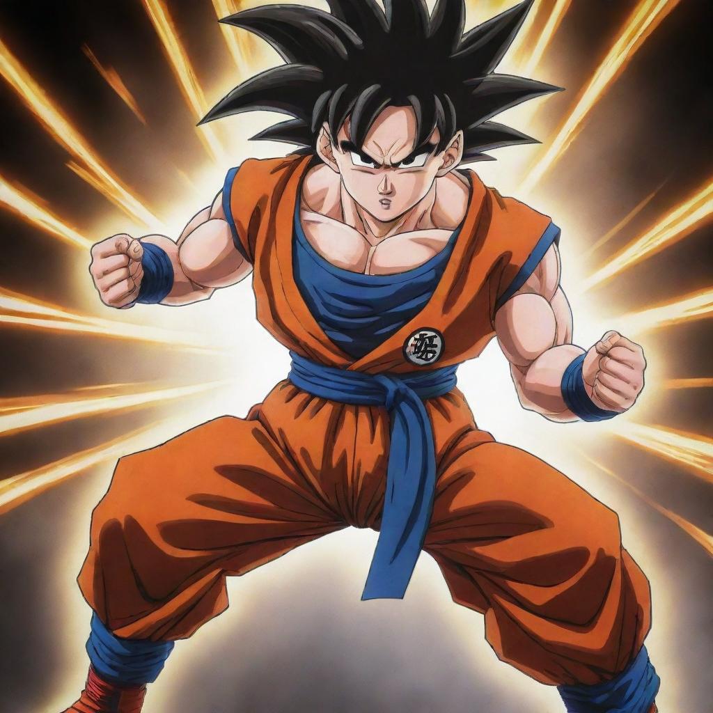 Unleash the Power: Goku in a Fierce Fighting Stance