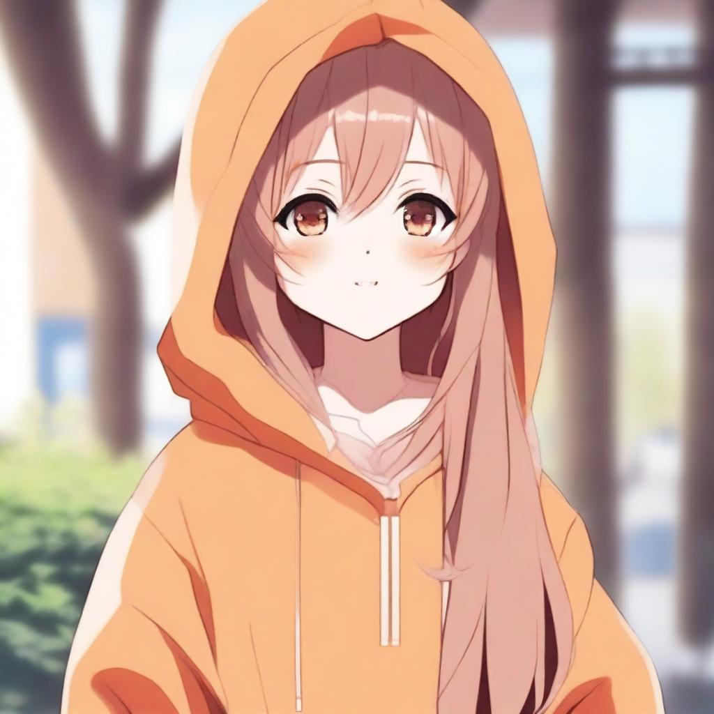 Adorable Anime Girl in an Orange Hoodie