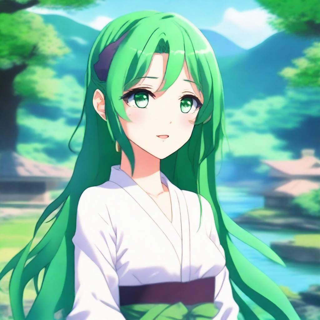 Enchanting Anime Girl with Green Hair