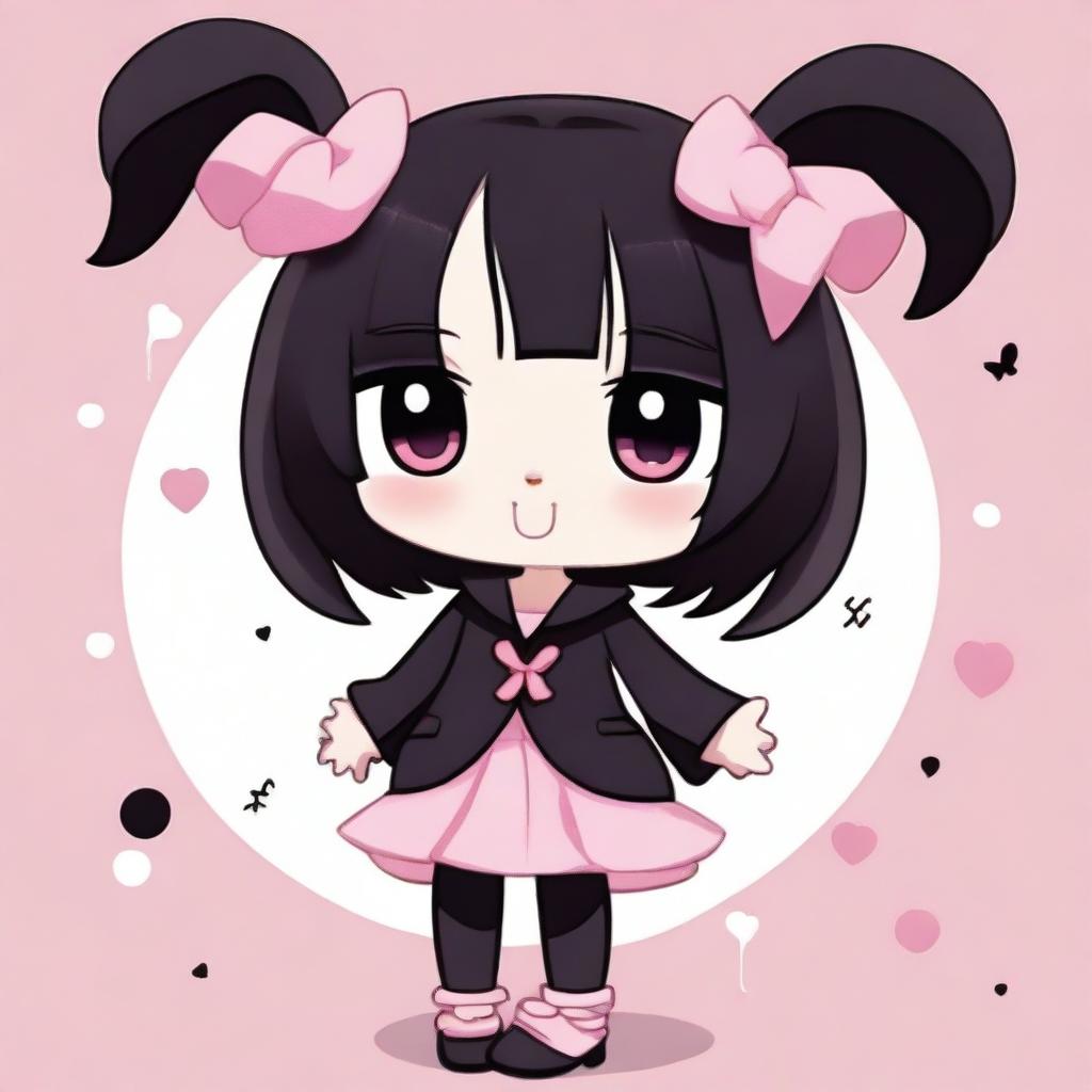 Cute Kuromi Illustration: Pink Pigtails & Black Style