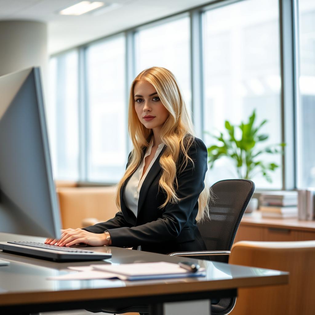 Blonde Russian Girl in Office: A Glimpse of Modern Work Life