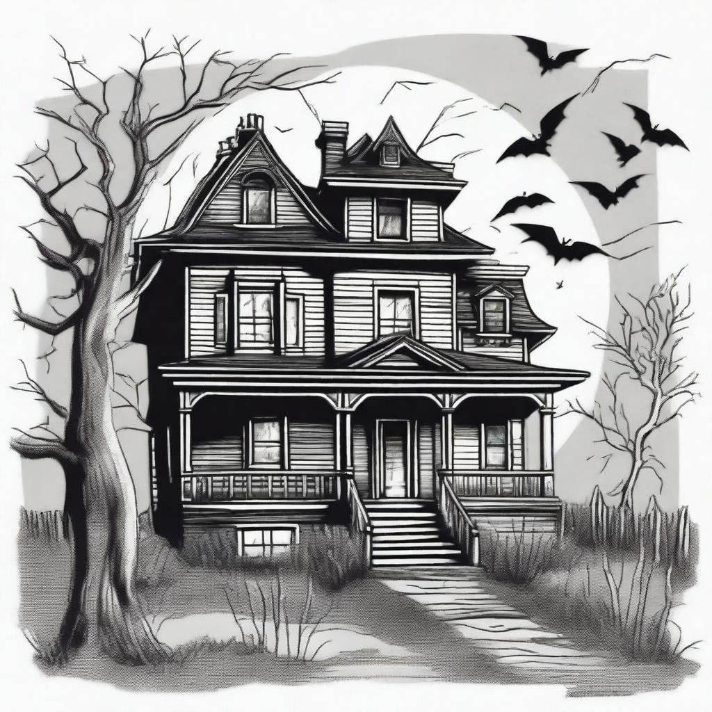 Spooky Vintage Haunted House Clip Art