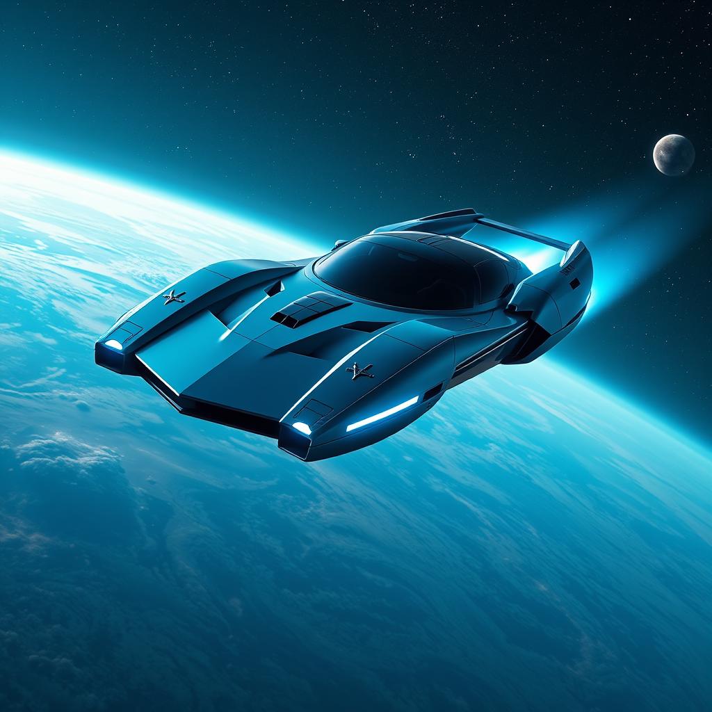 Soar Beyond: Futuristic Flying Car in Space