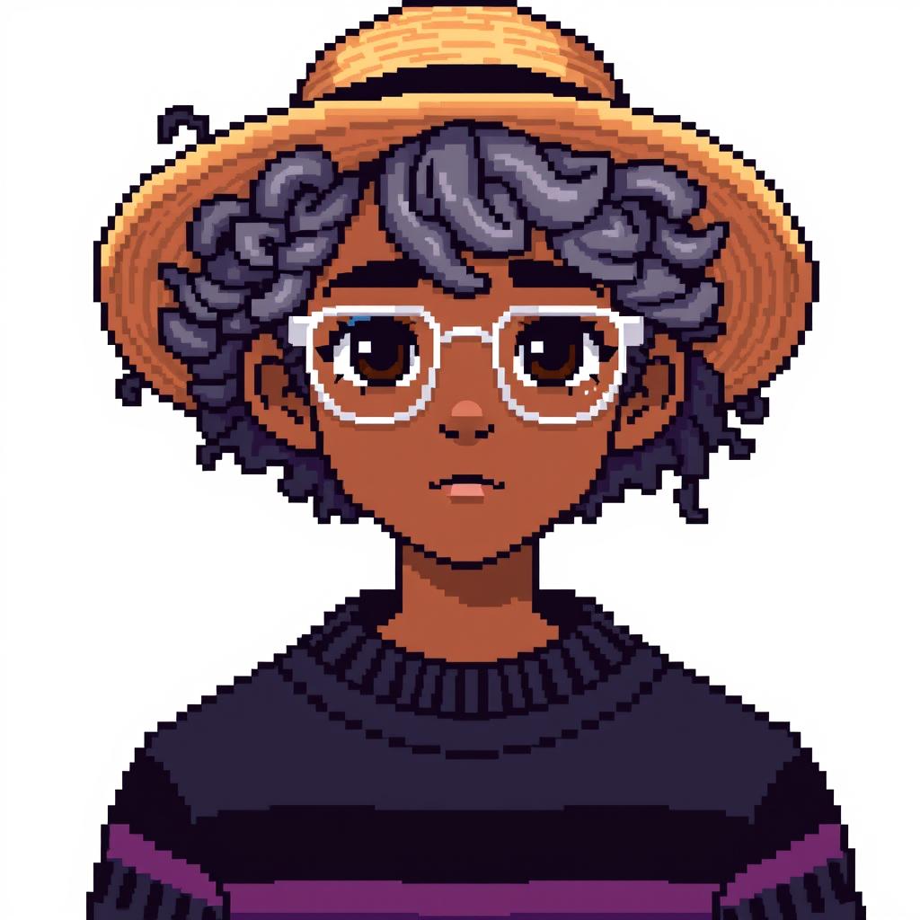 Pixel Art: Trendy Teen with Curly Gray Hair