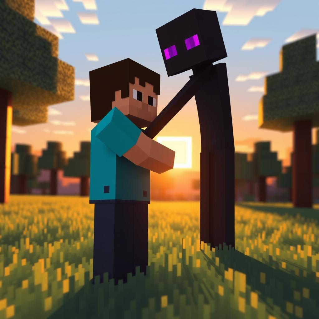 An Unlikely Hug: Minecraft Steve & Endermans Special Moment