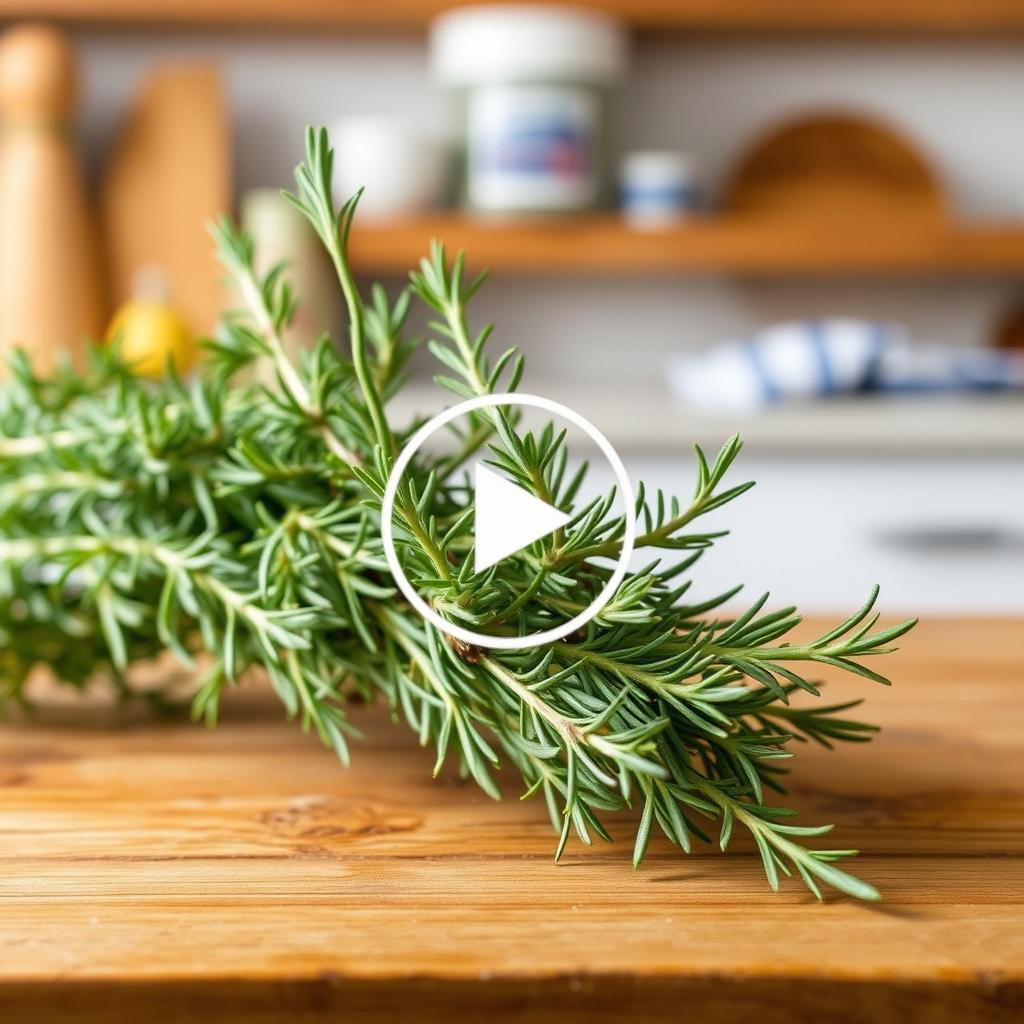 Fresh Rosemary Sprigs in a Beautifully Organized Kitchen