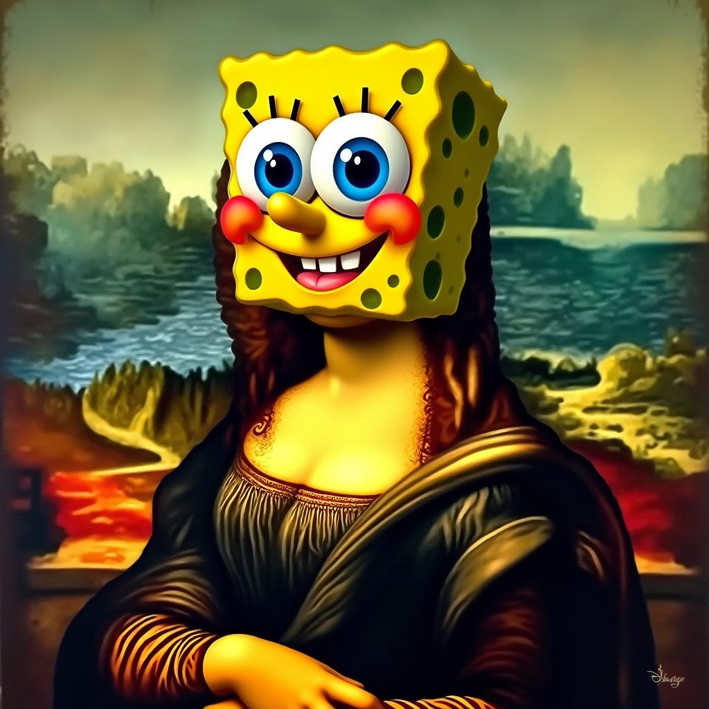 Laughable Masterpiece: Mona Lisa Meets SpongeBob SquarePants