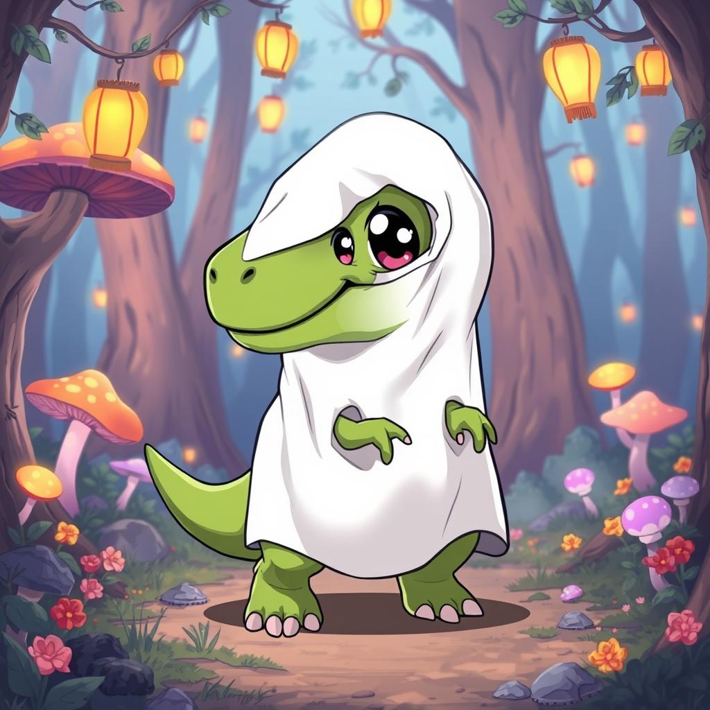 T-Rex in Ghost Sheet Costume - Halloween Fun