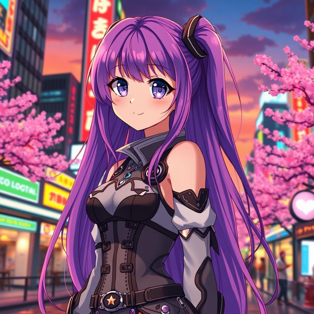 Future Fusion: Purple-Haired Anime Girl