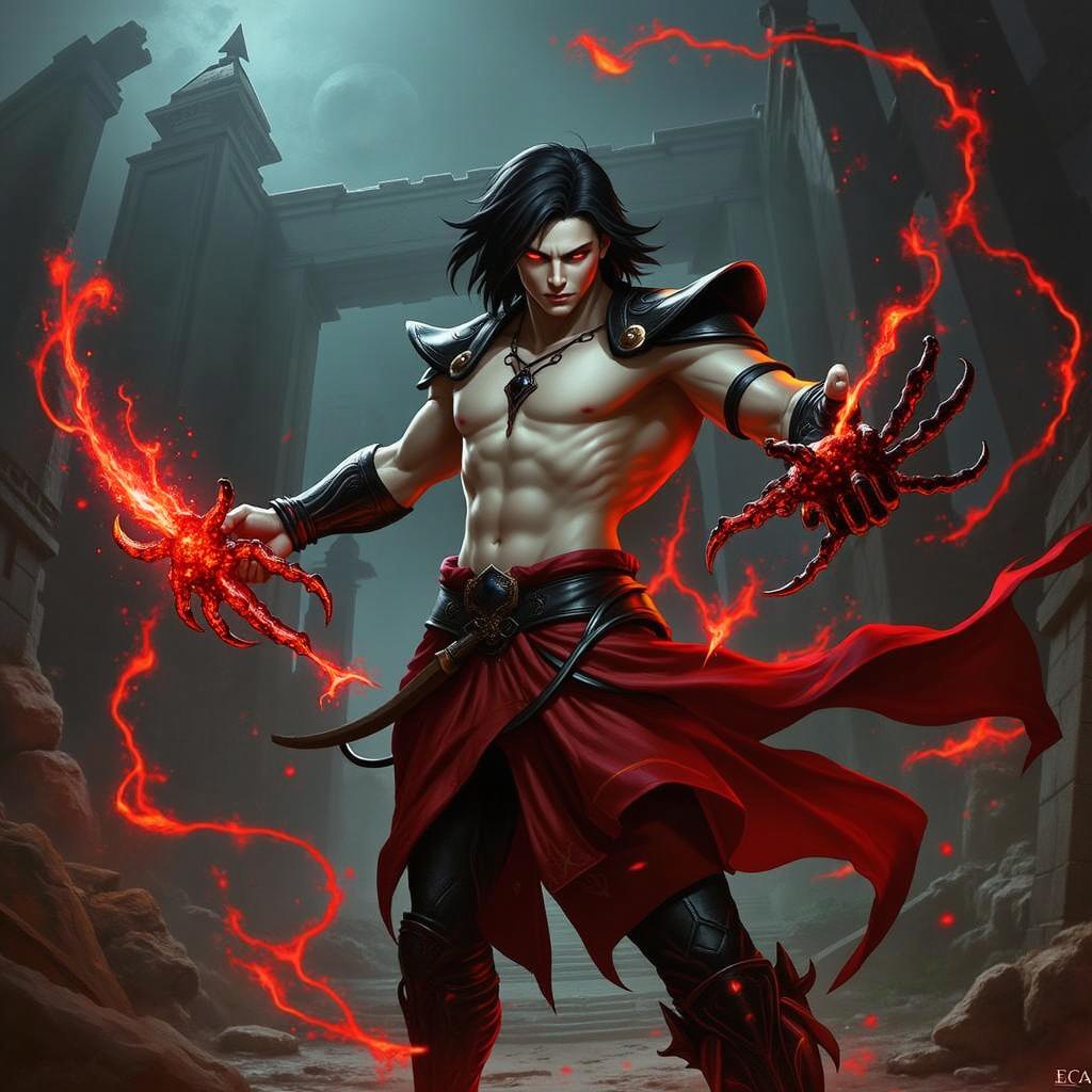 Shadow Reaper: Vampire Warrior Wielding Necrosis Energy Swords