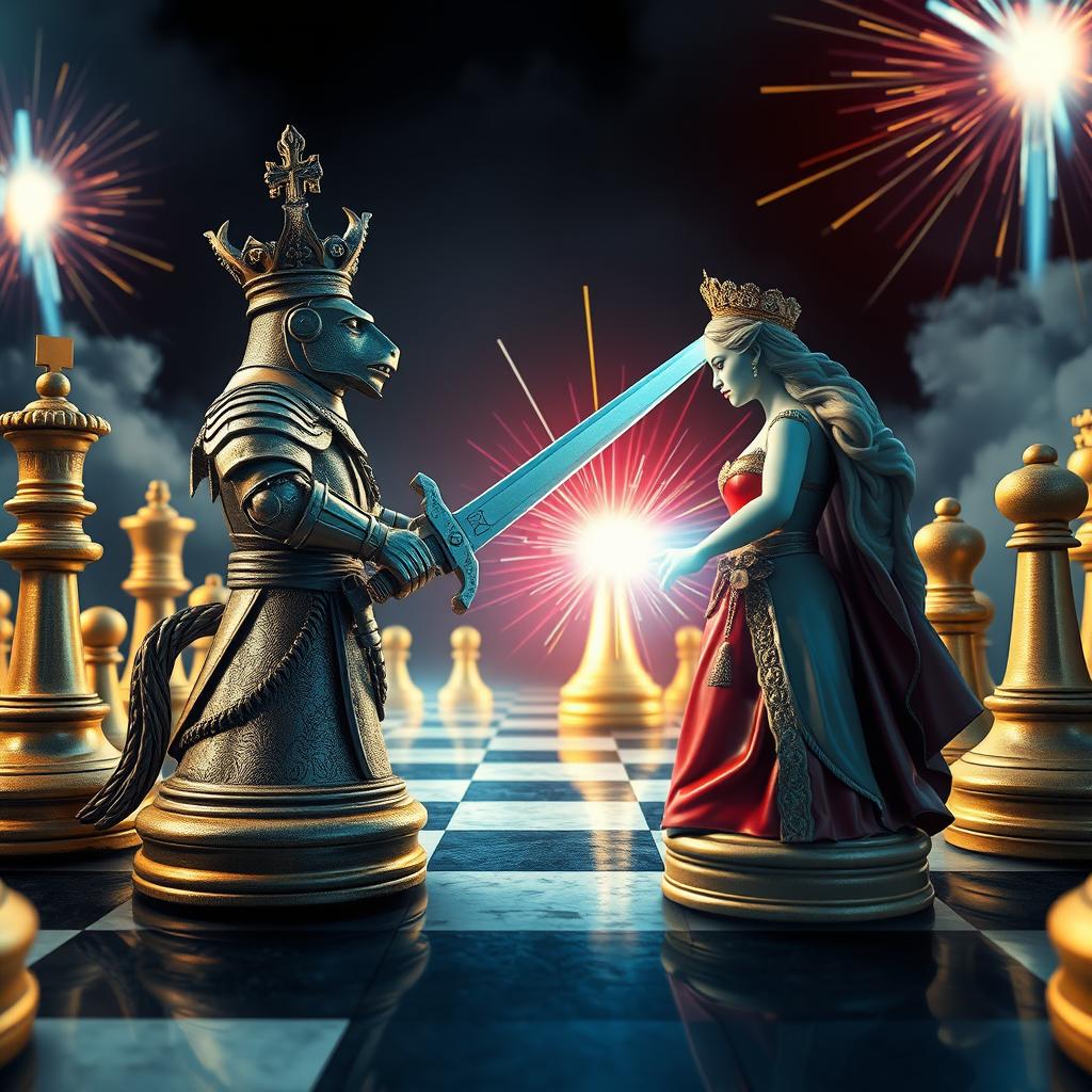 Epic Showdown: Humanized Chess Pieces in Battle