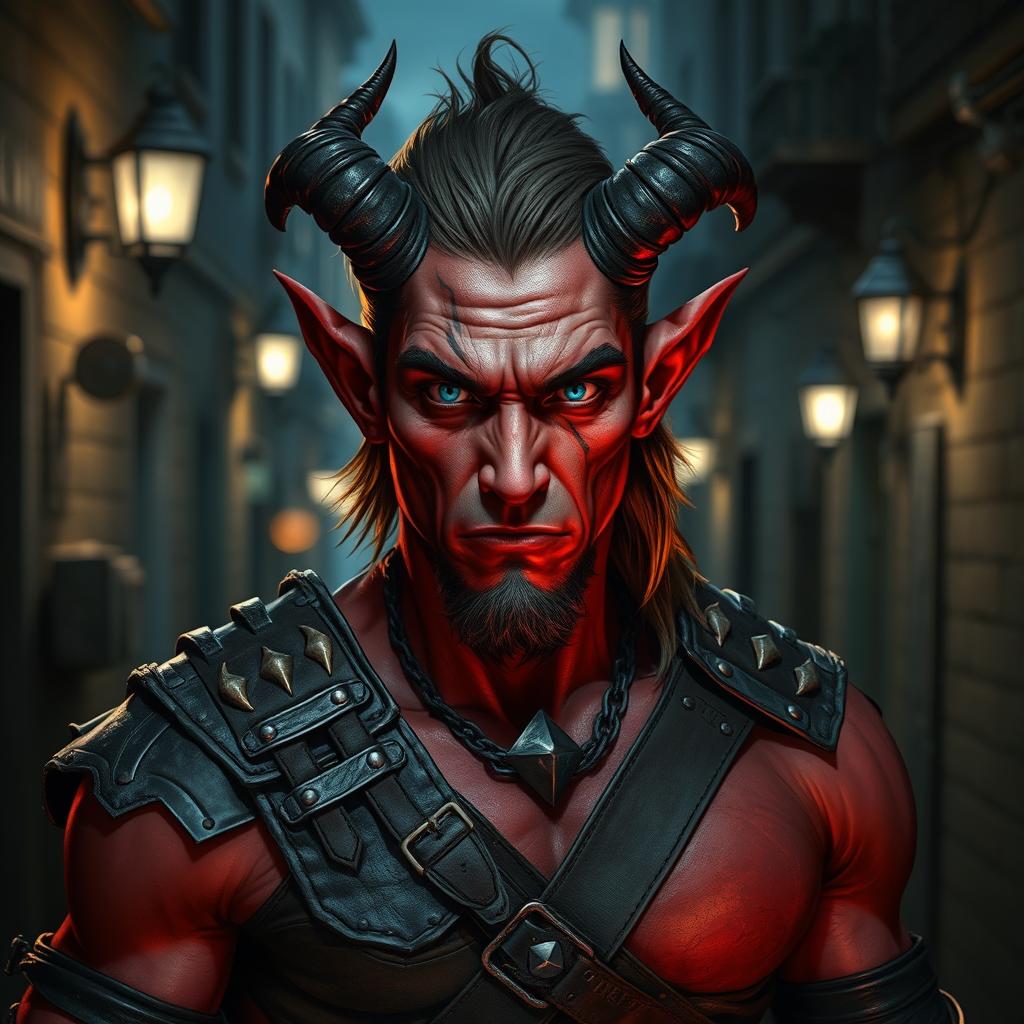 Rugged Male Tiefling: A Portrait of Shadows