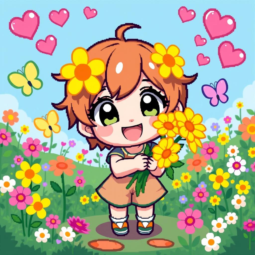 Charming Chibi Gifting Flowers