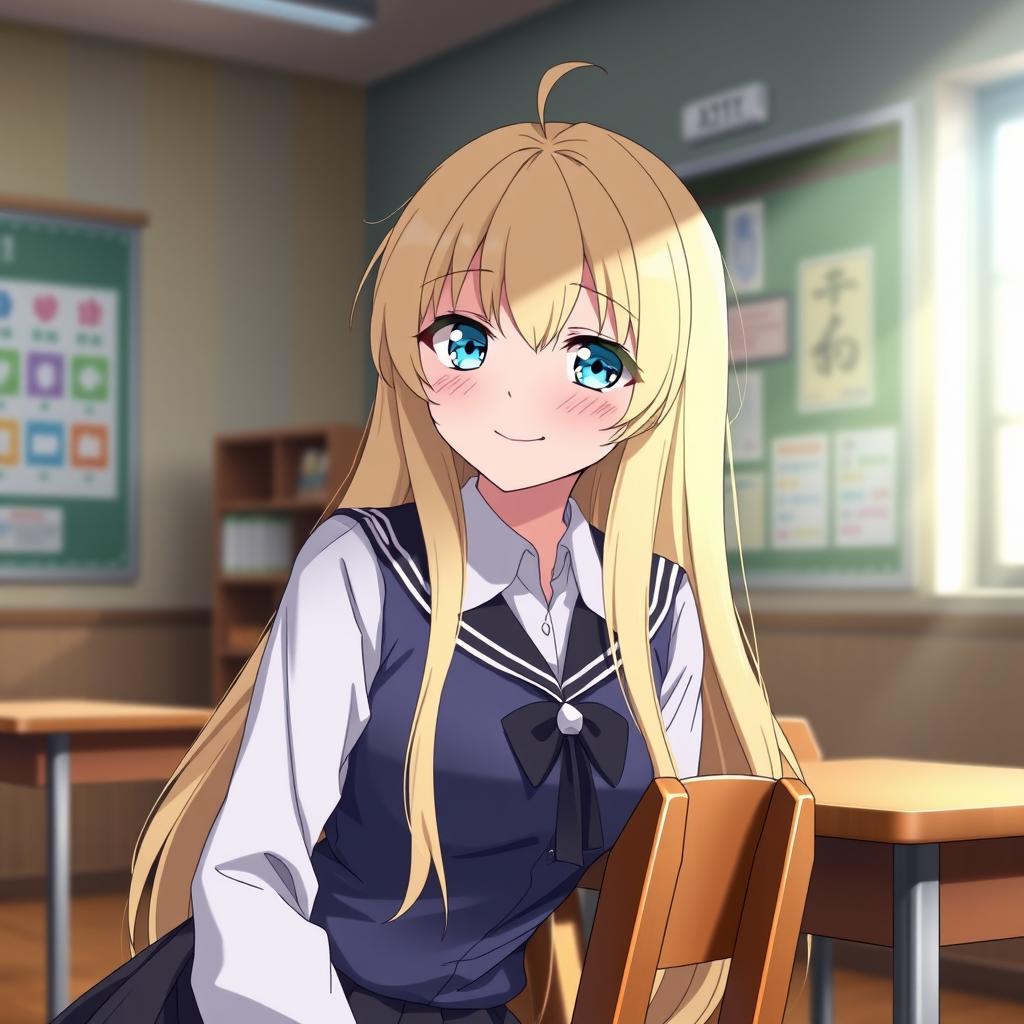 Stylish Anime School Girl with Blonde Hair