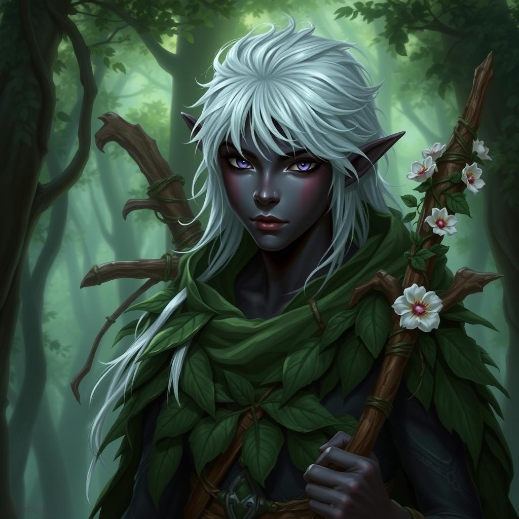 Mysterious Drow Druid: Natures Guardian