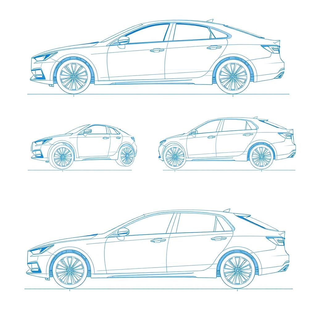 6 Detailed Car Blueprints - Comprehensive Views
