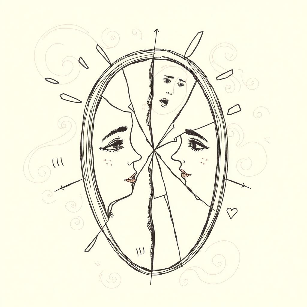 Discover Your Inner Reflections: A Hand-Drawn Shattered Mirror