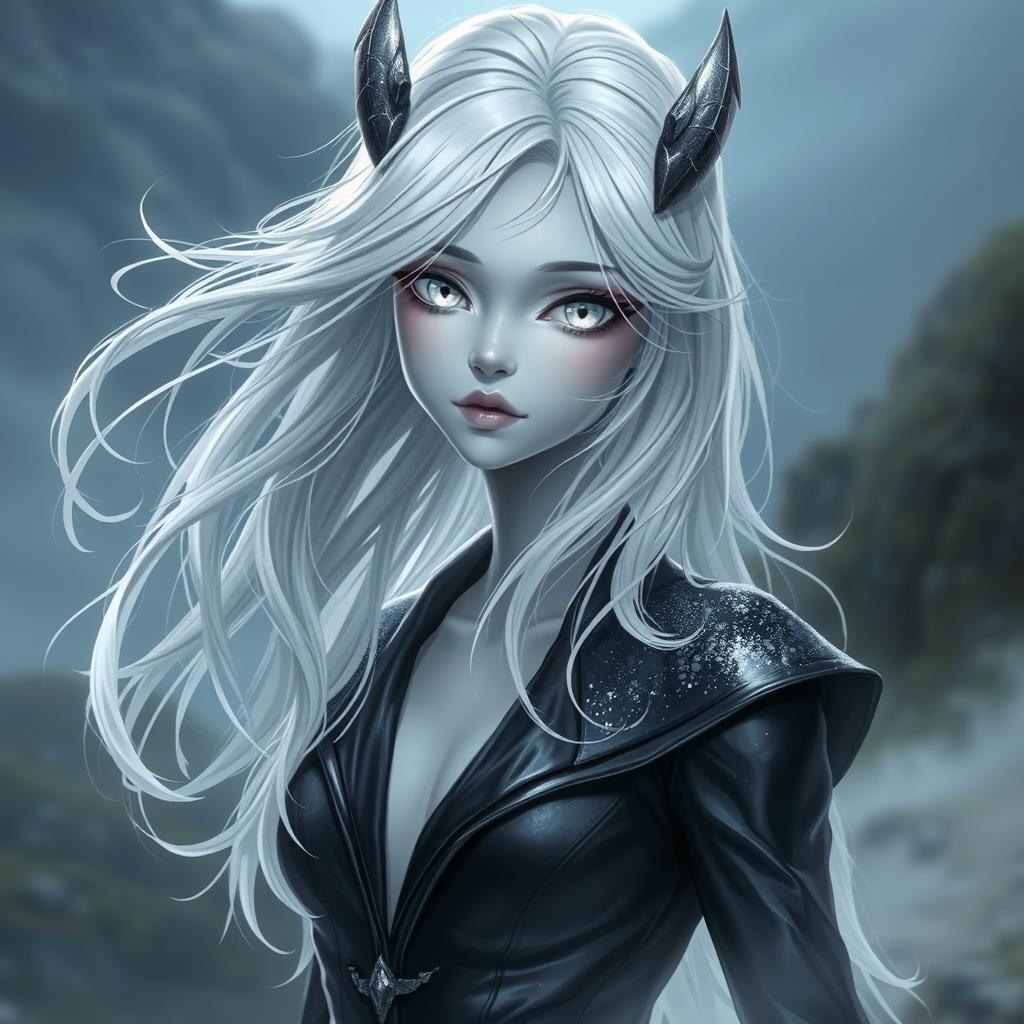 Mystical Female Changeling with Silver Hair