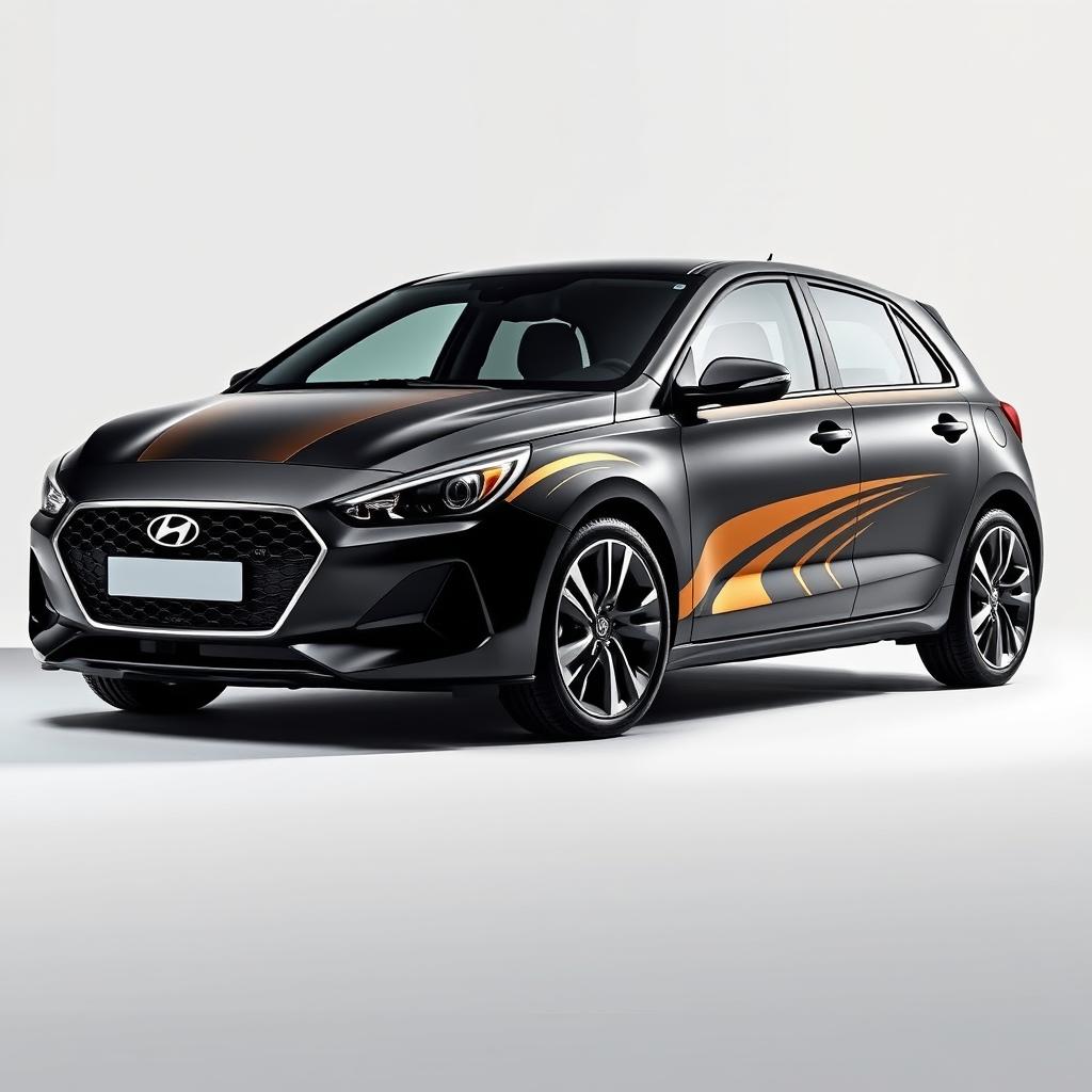 Sleek & Stylish: Black Hyundai i30 with Gold Stripes