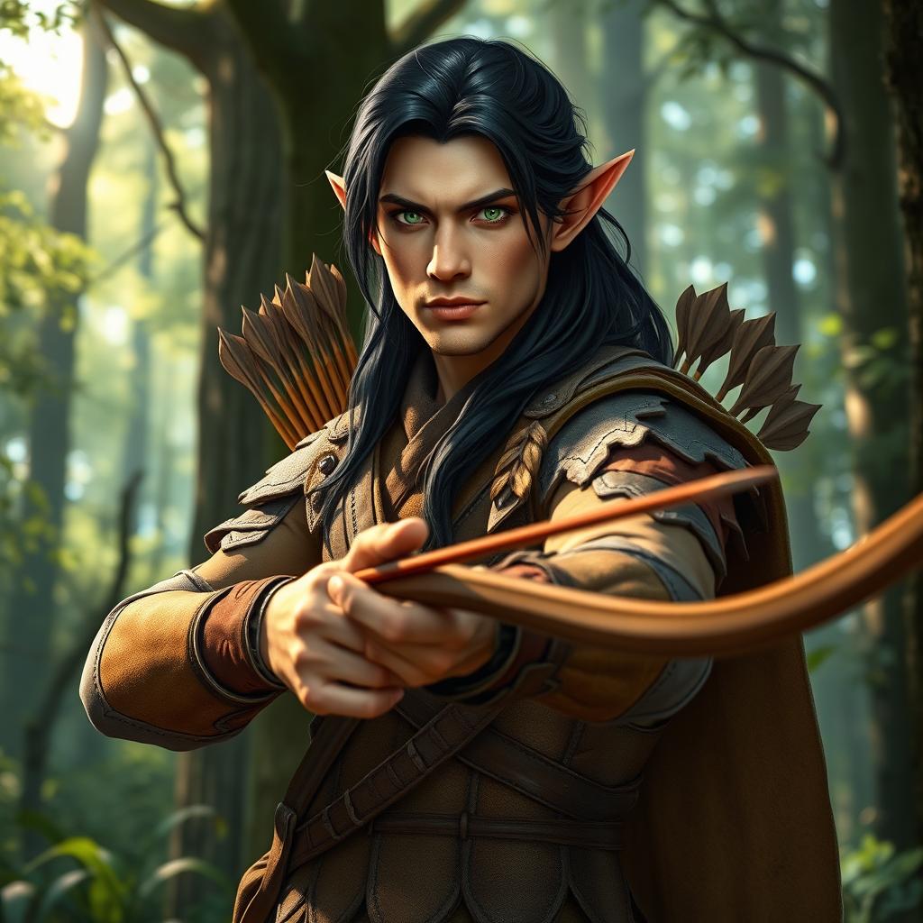 Meet the Enchanted Archer: Male Wood Elf in Forest