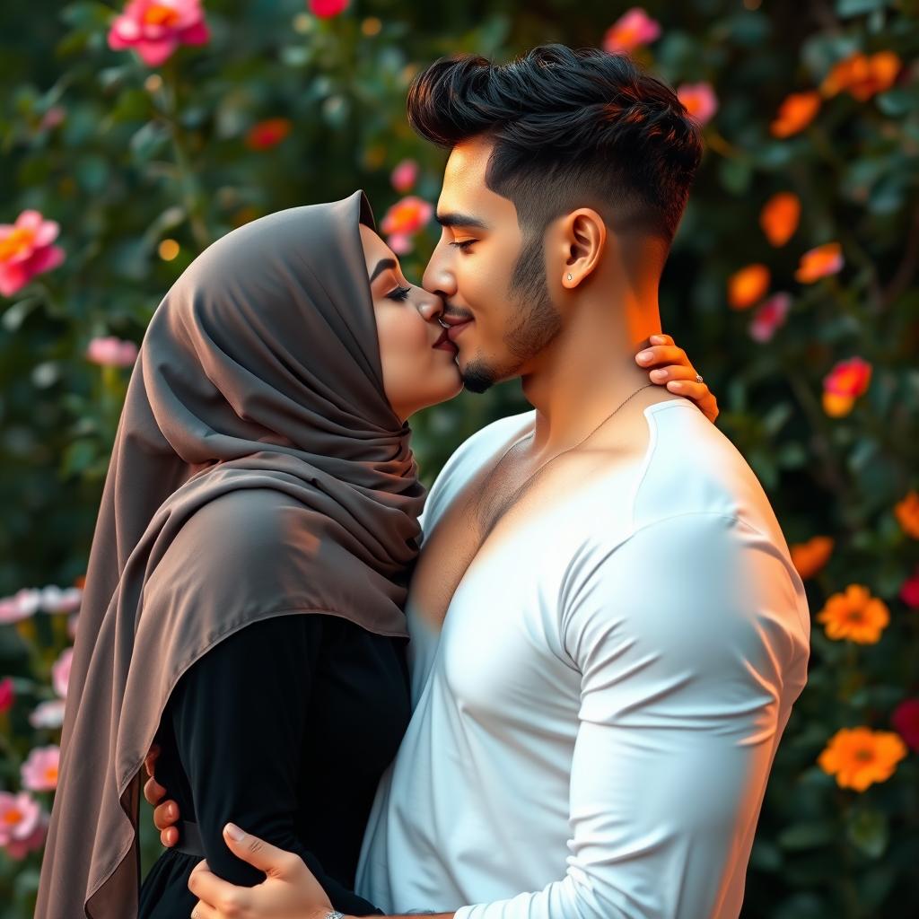 Romantic Embrace: A Breathtaking Hijab Kiss