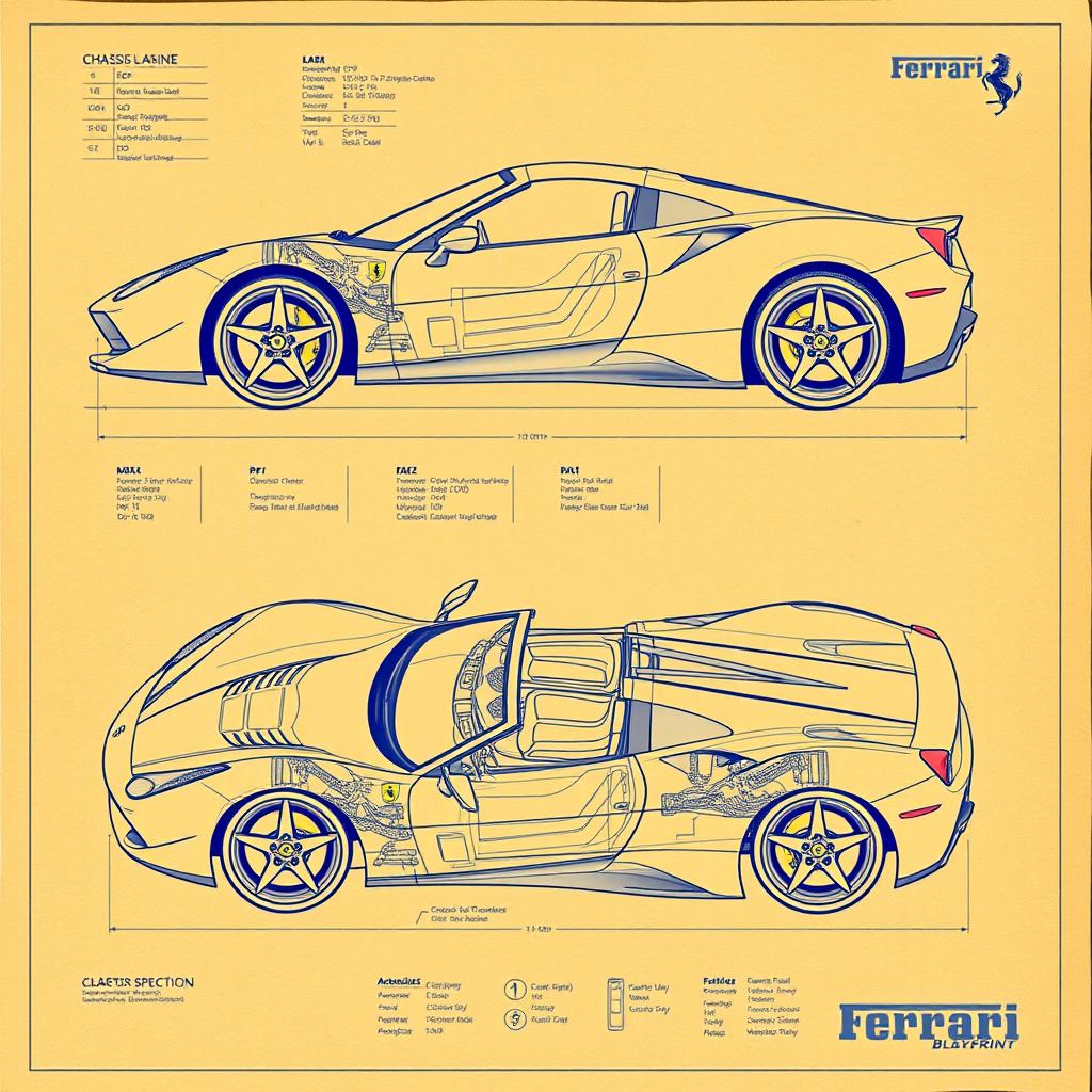 Unveiling Ferrari: Detailed Blueprints of Engineering Excellence