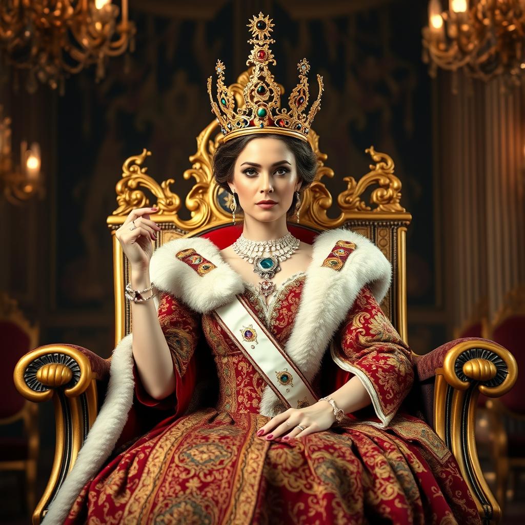 Regal Elegance: A Majestic Queen on Her Throne