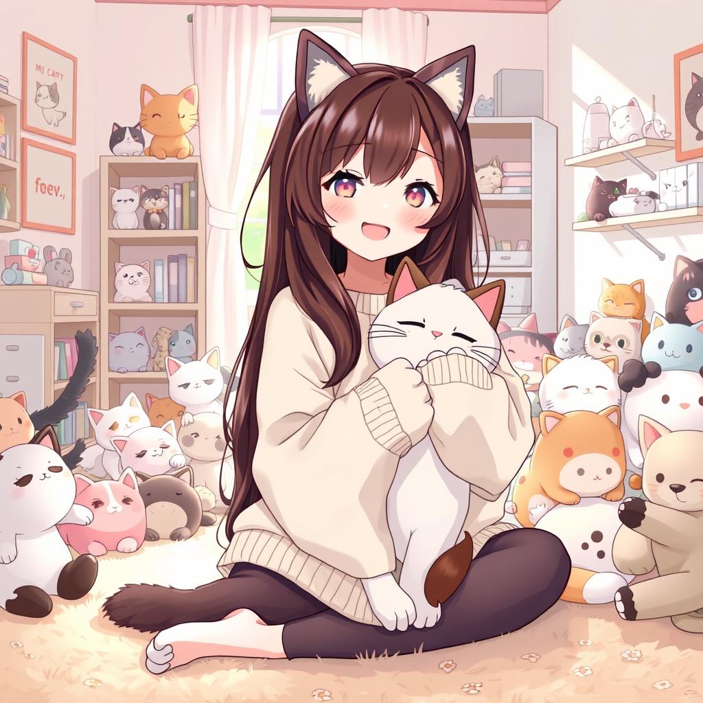 Charming Anime Girl with Cat Ears