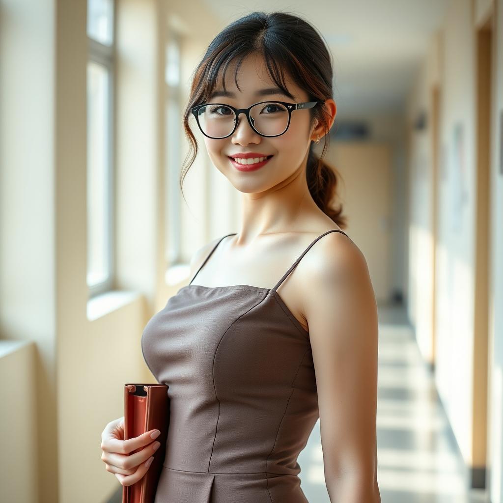 Stunning Korean Teacher in School Corridor