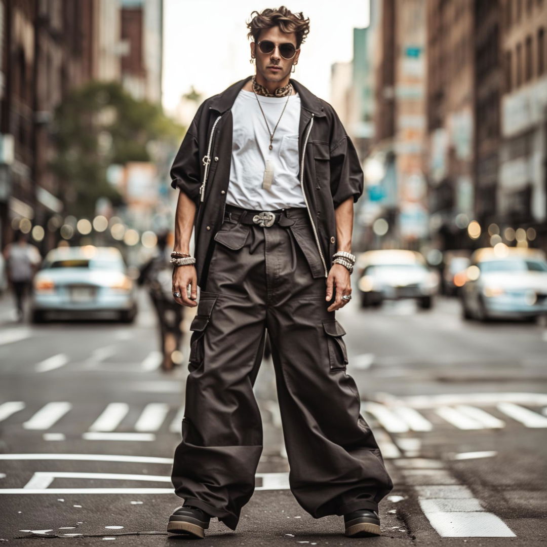 Retro 90s Street Style: Hip Man in Cargo Pants