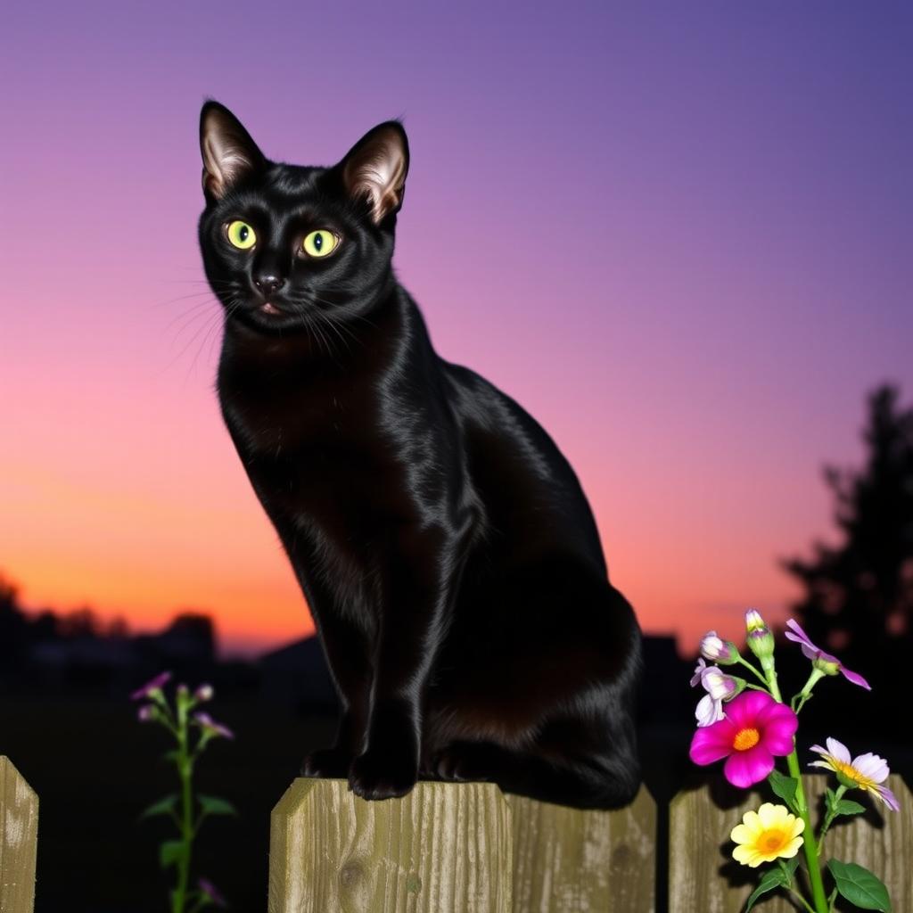 Mystical Beauty: The Sleek Black Cat at Dusk