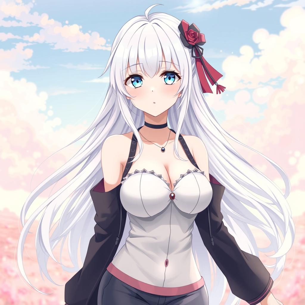 Enchanting Anime Character: White-Haired Beauty