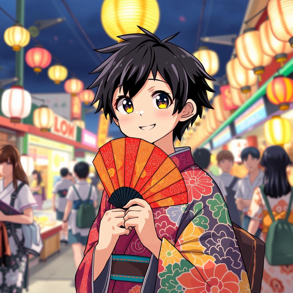 Summer Festival Vibes: Anime Boy in Traditional Kimono