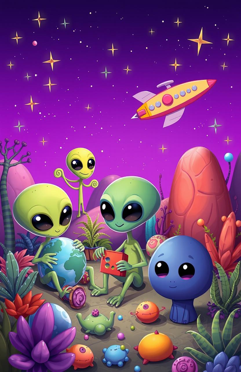 Whimsical Cartoon Aliens from Outer Space