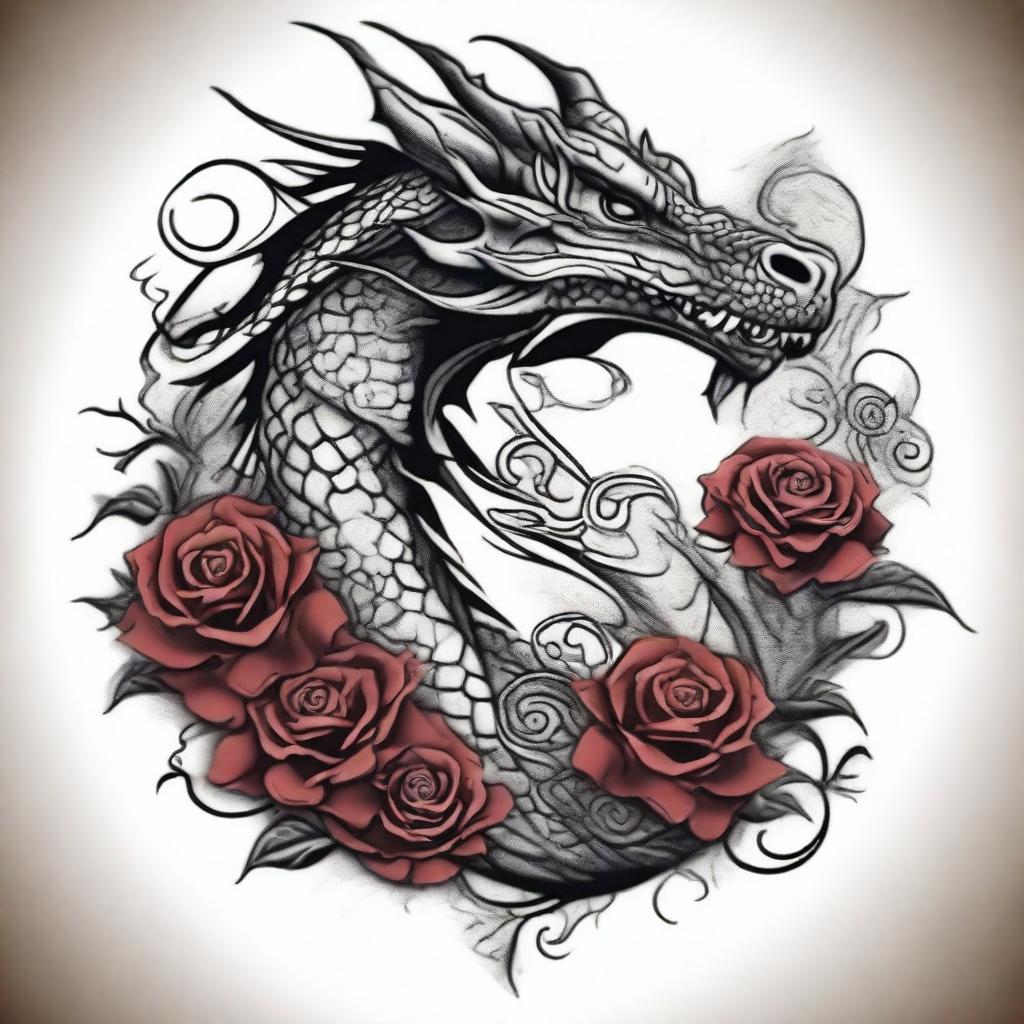 Intricate Fusion: Dragon & Rose Tattoo Art