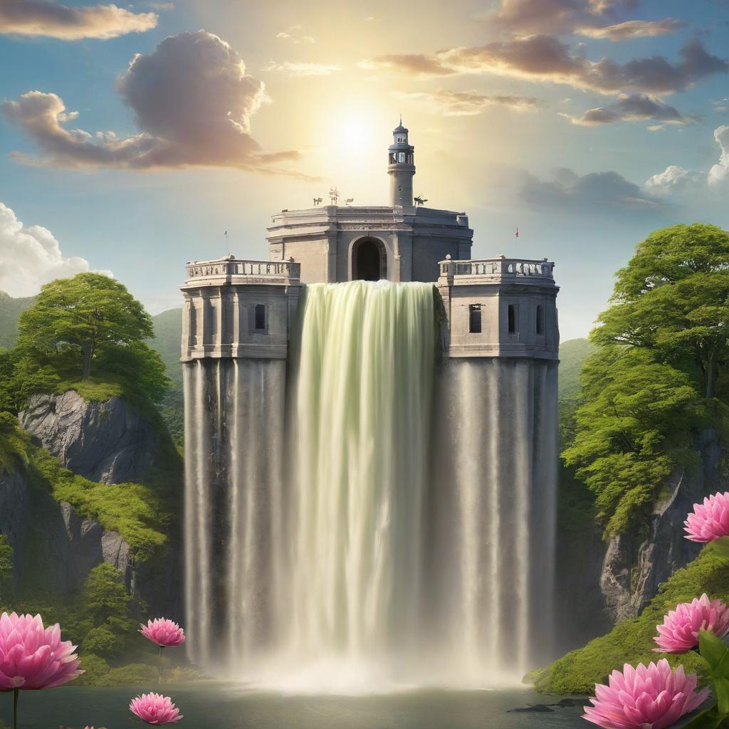 Whispers of Enchantment: A Cascading Waterfall Castle