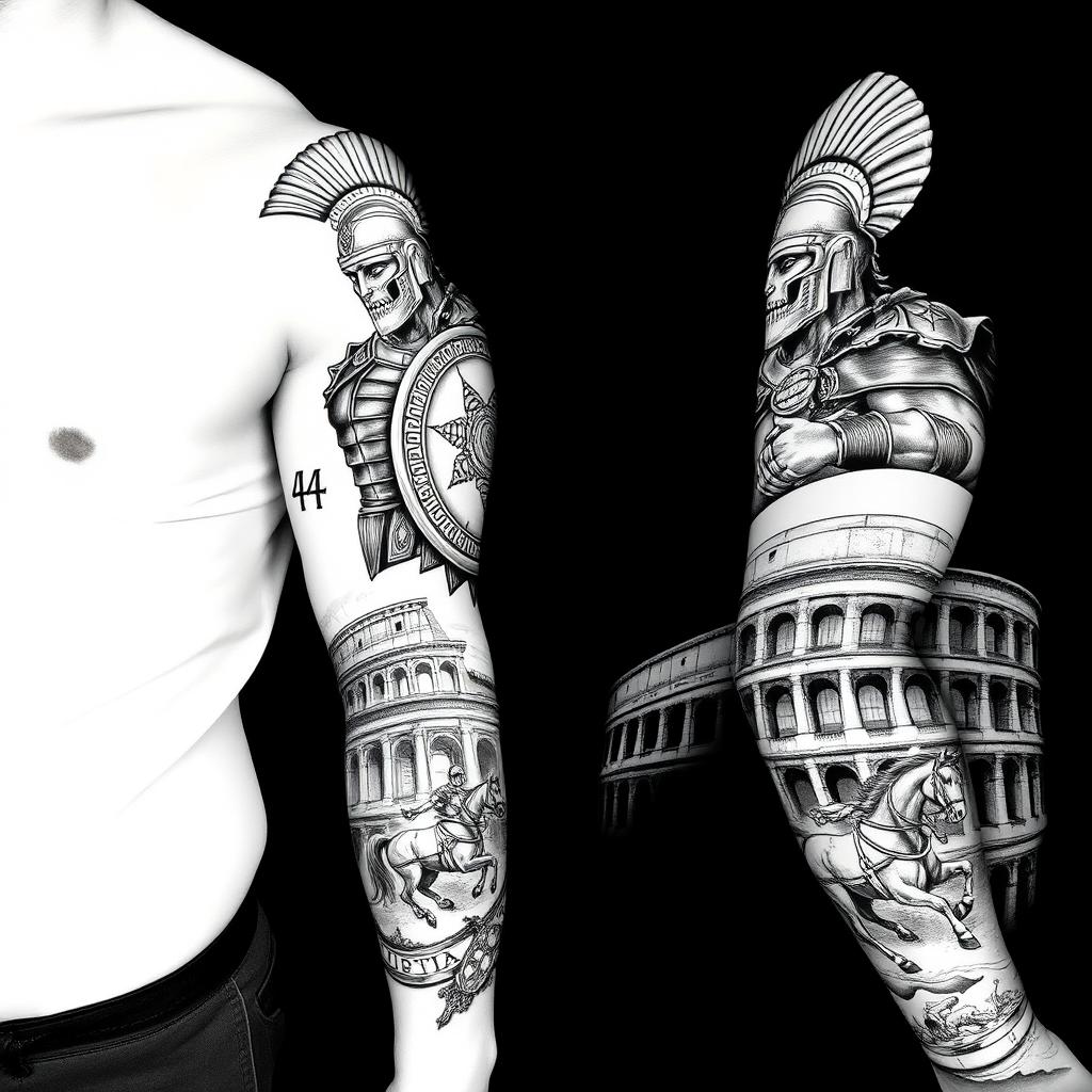 Epic Gladiator Sleeve Tattoo Design