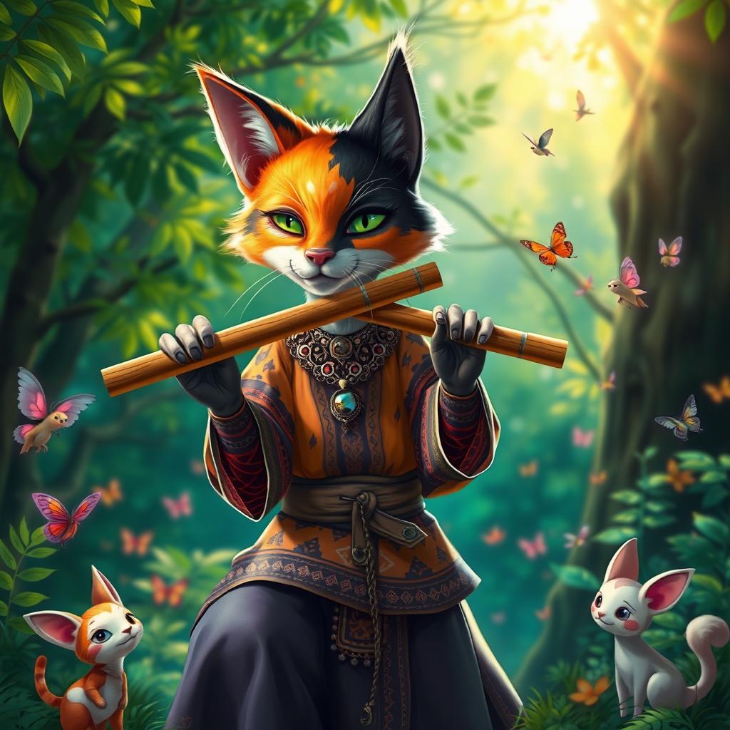 Enchanting Calico Tabaxi Playing Pan Flute