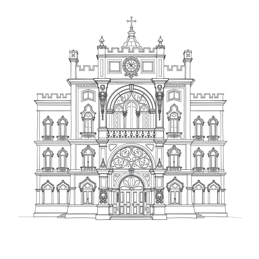 Medieval-Inspired Legislative Chamber Drawing