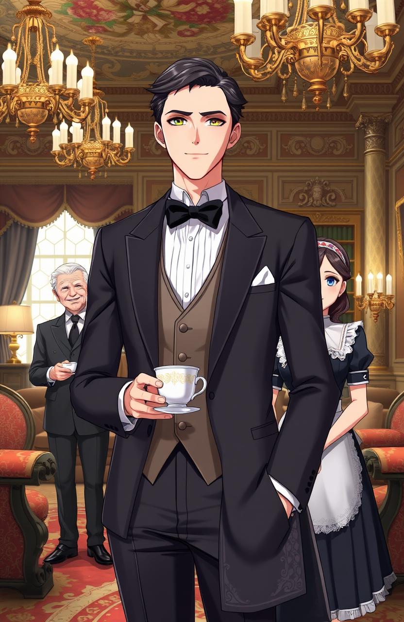 Dapper Anime Gentleman in a Luxurious Villa