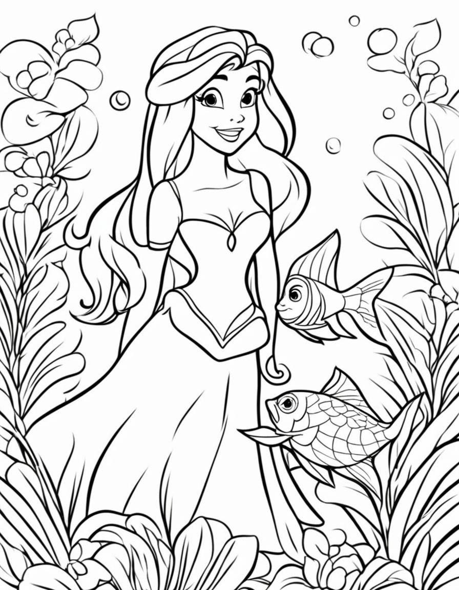 Under the Sea: Ariel & Flounder Coloring Page