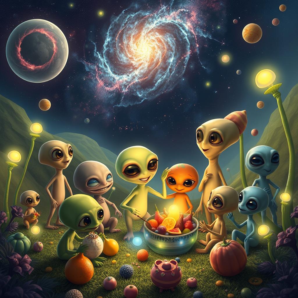 Gathering of Colorful Aliens in a Lush World